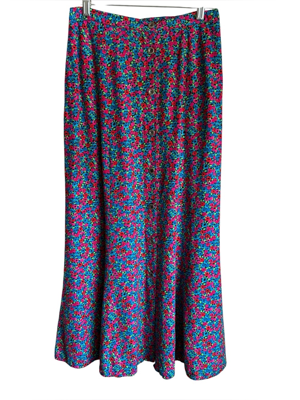 Vintage Carol Little SZ 8 Rayon Floral Midi Skirt Button Front Boho 90s